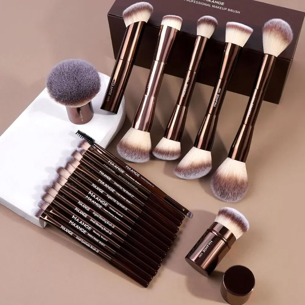 Maange 20 Pcs Brown Double-End Multi-functional Makeup Brushes With Gift Box
